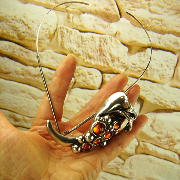 Rare Israel Amber & 925 Silver Calla Lily Combo: Pendant Necklace or Brooch - Picture 8 of 15